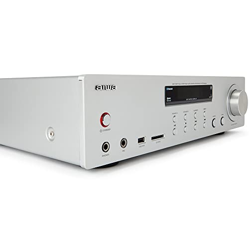 Aiwa AMU-120BT/SL: Amplificador, Receptor AV, con Bluetooth 5.0, 120W, Puerto USB, Lector Tarjeta SD. Color: Plata