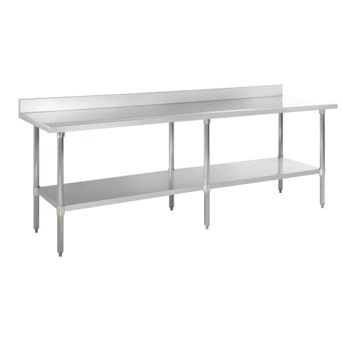 Image of Kratos 16-Gauge Stainless Steel Worktable with Undershelf, 96 inch Wx24 D, 4 inch Backsplash