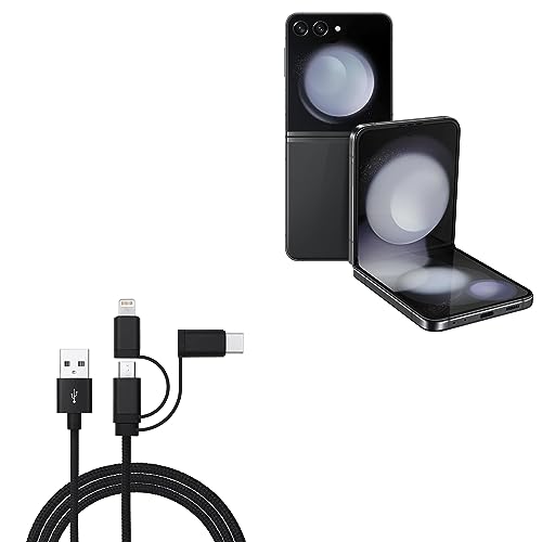 BoxWave Cable Compatible with Samsung Galaxy Z Flip 5 - AllCharge 3-in-1 Cable - Jet Black