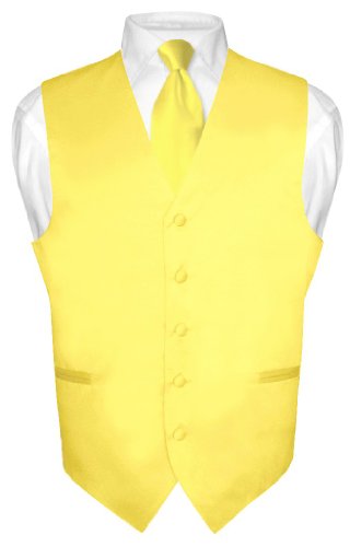 Men's Dress Vest & NeckTie Solid GOLDEN YELLOW Color Neck Tie Set for Suit Tux