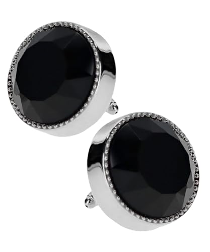 Vittorio Vico Large Colorful Tricep Color Stone Cuff Links (Black/Silver, CL-1601)