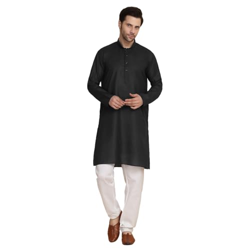Image of KRAFT INDIA Men's Cotton Solid Kurta With Drawstring Pyjama Set