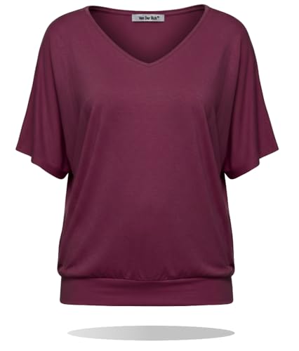 Van Der Rich ® - T-Shirt Manches Courtes Uni Basic Top - Femme (Bordeaux, XXL)