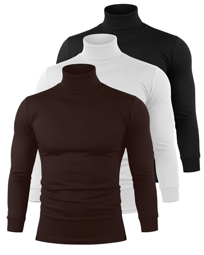 Riyiper 3 Pack Men's Turtleneck Shirts Thermal Basic Knitted Long