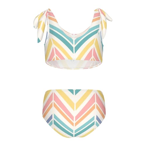 KLL Jamaican Color Zigzag Pattern Girls Two Piece Bikini Set Scoop Neck Swimsuits Swimming Suits Cute Shoulder Strap2