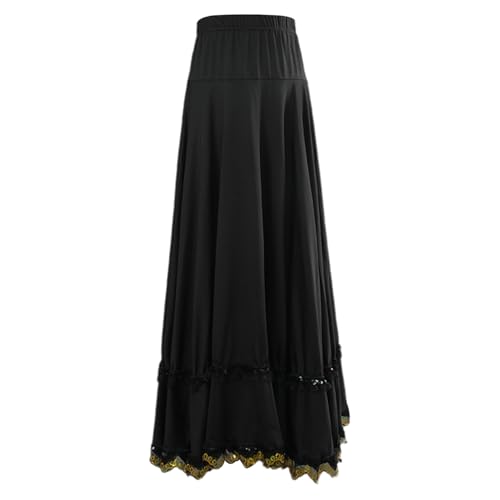 ranrann Femme Jupe Flamenco Longue Maxi Jupe Danse Espagnole Volant Balançoire Costume Danse du Ventre Latine Carnaval Fête Noir XXL