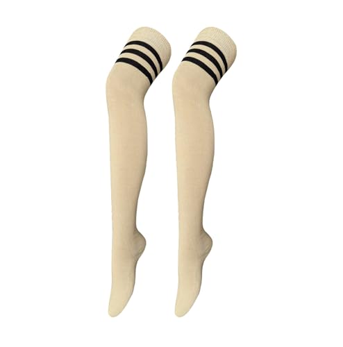 Image of Bestjybt Women Thigh High Socks Cotton Warm Striped Over Knee High Socks | Well-made, Not Sheer, Thick, Leg Warmers, Long Knee High Boot Socks, Comfortable, Thigh-friendly, Stay up, Fit Well