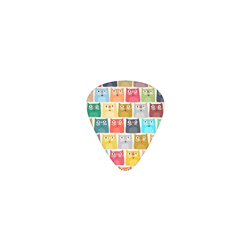 カラフルな猫の顔 デザインギターピック guitar pick ティアドロップ型 エレキギター/アコースティックギター/クラシックギター/ベース等の練習に最適な12枚セット