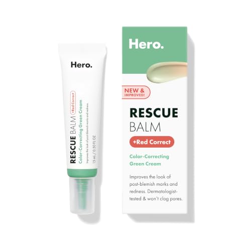 HERO COSMETICS Rescue Balm +Red Correct- New Formula-The Color-Correcting Green Cream. New Matte Formula Improves the Look of Post-Blemish Redness and Marks plus Hydrates Skin