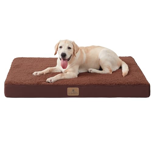 Bedfolks Orthopedic Dog Bed for Extra Large Dogs - Egg Foam Dog Crate Bed with Removable Waterproof Cover, Pet Bed Mat Suitable for Dogs and Pets Up to 100 lbs (44 x 32 x 3.5 inches, Brown)