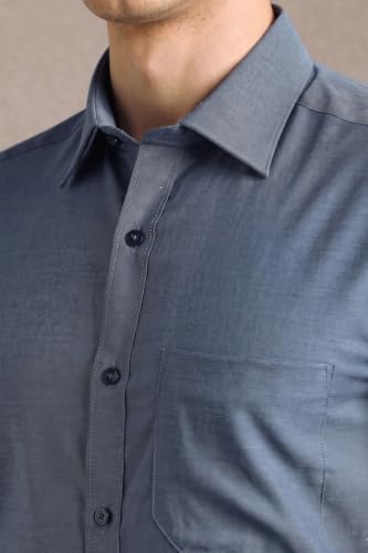 Image of Louis Philippe Men's Regular Fit Easy to Iron Everyday wear Premium Cotton Half Sleeve Solid Formal Shirt