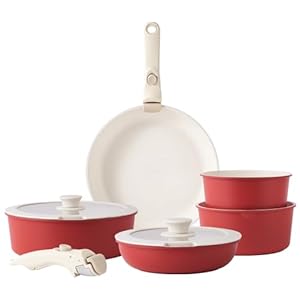 RIOVARM Induzione Set di pentole e padelle con manici staccabili, Impilabile Antiaderente In granito Set di pentole con coperchi, Salvaspazio Set di utensili da cucina Senza PFOA, Padella, Casseruole