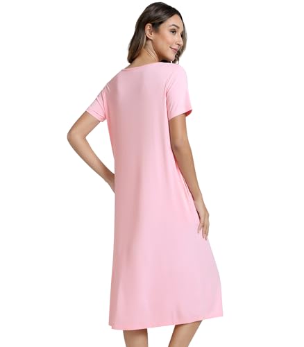 Image of NACHILA Women's Nightgowns-Viscose Made from Bamboo,Short Sleeve Nightshirt Soft Sleep Shirts Cool Sleep Dress with Pockets