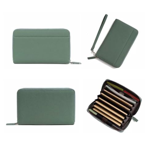 7.7Inch Business Wallets Women's Money Clips Genuine Leather Card Cases Purses Blocking Wallet Handbags (Pink)2