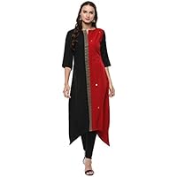 Janasya Women’s Multicolor Poly Crepe Colorblock Asymmetric Kurta