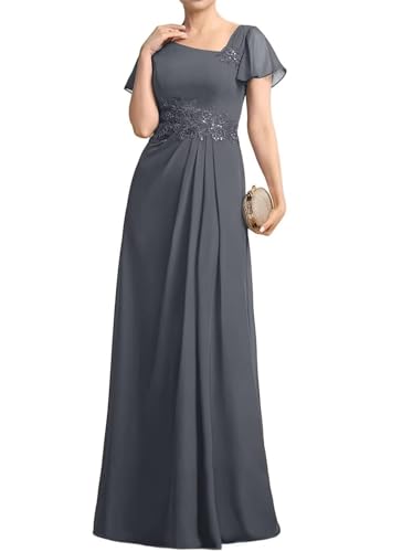 Robe mère de la mariée longue en mousseline de soie à volants élégante