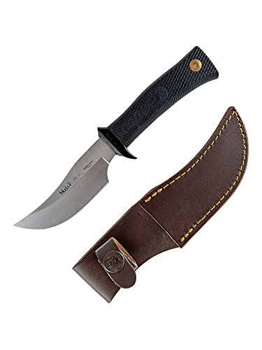 cuchilleria deportiva MUELA - PIK-AS. Cuchillo desollador Muela. Mango de Goma. Hoja: 12 cm. Funda cuero Herramienta para Caza, Pesca, Camping, Outdoor, Supervivencia y Bushcraft.
