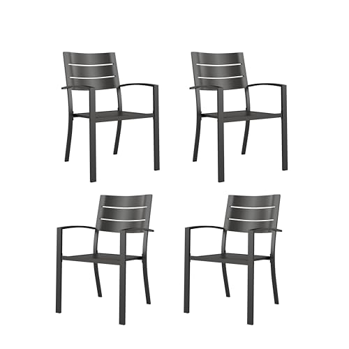 Image of PHI VILLA Stackable Patio Dining Chairs, Set of 4, Wrought Iron, Black | All-Weather, 22.8 inchD x 19 inchW x 35 inchH, Supports 300 lb, For Deck, Perfect for patio,porch,deck,