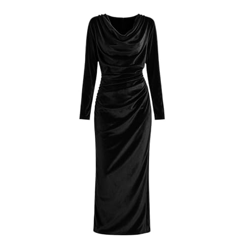 ENCURKUS Women's Elegant Velvet Slim Fit Long Sleeve V Neck Maxi Dress Fall - image 4