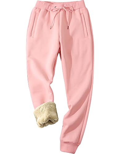 Machlab Women's Winter Warm Track Pants Thermal Fleece Jogger Pants Sherpa Lined Athletic Sweatpants Pink#7539 L #TOP30