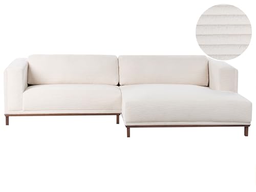 Beliani Sofá esquinero Izquierdo Moderno de Pana con reposabrazos Patas de Madera poliéster Beige Claro Veng