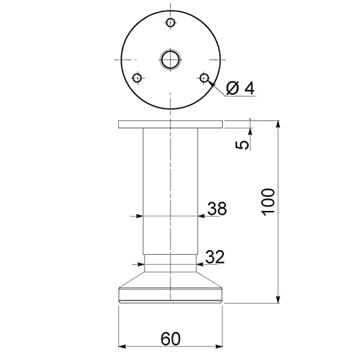 SOTECH Möbelfuß Terra Höhe 100 mm Edelstahloptik gebürstet Schrankbein höhenverstellbar bis max. 15 mm, belastbar bis 250 kg