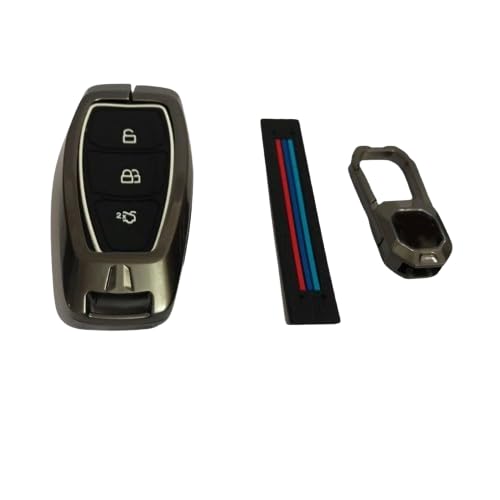 Silicon Metal Car Key Case Cover Compatible with M-G Hec-tor New Smart Key Premium Metal Alloy Keycase with Holder & Rope Chain (Black)