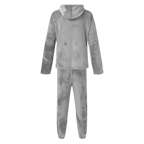 Thatrich Mens Pajamas Set Fuzzy 2 Piece Lounge Set Thermal Outfit Fleece Sherpa Loungewear Hoodies with Pockets Casual Pants2