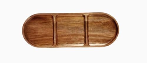Genérico Bandeja de Madera para Sushi y Aperitivos, 29 cm x 10.6 cm, 3 Compartimentos, Plato de Servir Rectangular para Restaurante y Cocina