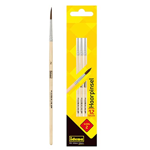 Idena 90087 Hair Brush, Size 2, with Unpainted Wooden Handle, Set of 12, Painting Brushes for School Children Hobby Artists - Image 2