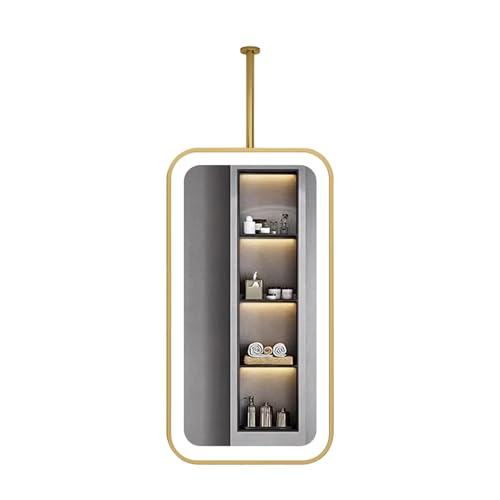 Drsyffsup Espejo Colgante de Techo Moderno, Dorado, Espejos de baño LED rectangulares Grandes, Espejo Decorativo Simple para Pared, Claro y práctico (el Auge se Puede Personalizar)(50cmx70cm)
