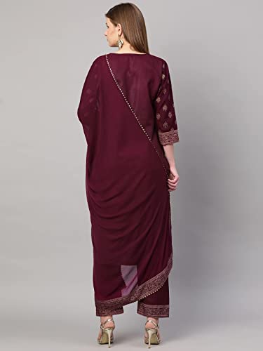 Image of GoSriKi Women's Cotton Blend Printed Straight Kurta with Pant & Dupatta