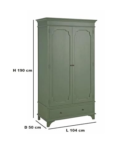Image of APRODZ Mango Wood 2 Door Wardrobe for Bedroom Living Room | Wooden Almirah with 1 Drawer, Hanging Rod & Shelves | Modular Clothes Cupboard, Storage Organizer Cabinet Furniture for Home (Khaki Green)