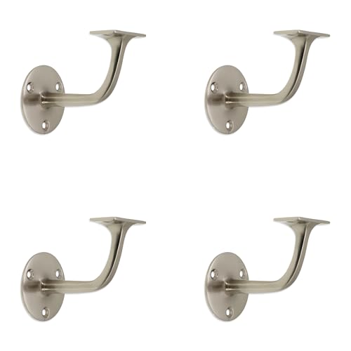 Infinity Decor Pack of 4 Traditional Handrail Brackets Satin Nickel – Heavy Duty Wall Mounted Support Holds Banister Staircase and Railings