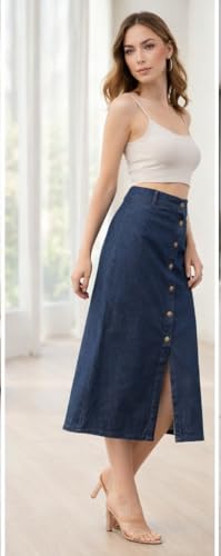 Image of Western Trending Stylish Flared Comfortable Solid Long Denim Skirt for Women & Girls