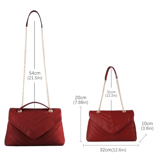 Image of Quilted Crossbody Bag for Women, Soft Vegan Chevron Purses, Trendy Shoulder Handbags with Flap