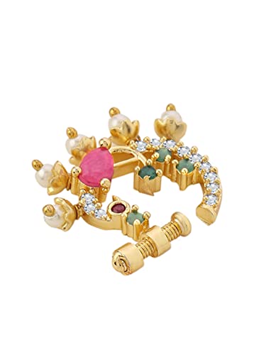 Yellow Chimes Nose Pin for Women Gold-Plated White and Pink AD Studded Nose Pins for Women and Girls…
