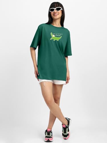 JUNEBERRY® Oversize Loose Baggy Fit Drop Shoulder Cool and Stylish Latest Pocket Print Print Design Multicolor Half Sleeve T-Shirt for Women & Girls