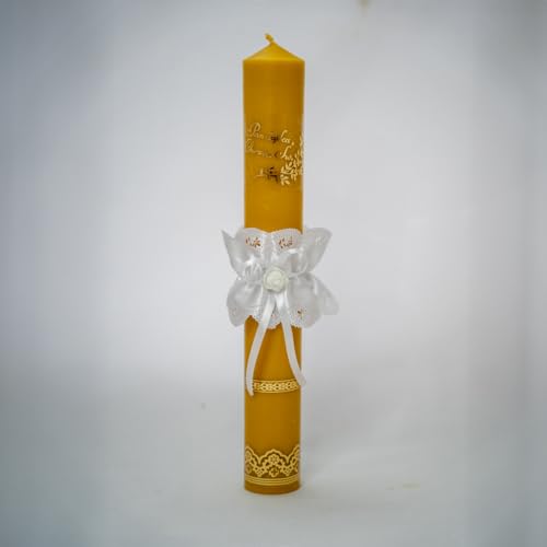 BeesWax Vela de bautizo mundial de 37 cm con adorno hecha de cera de abejas 100 % natural