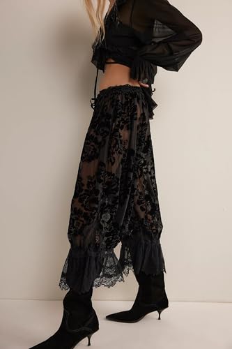 Image of UAURORAO Women Lace Trim Bloomer Pants Flowy Culottes Pantaloons Bloomers