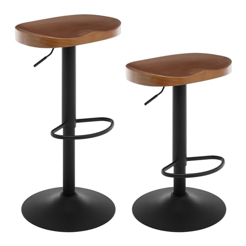 WOLTU Bar Stools Set of 2, Swivel Breakfast Barstools with Solid Wood Seat, Height Adjustable Kitchen Saddle Stools with Footrest, Brown, BH413br-2-UK
