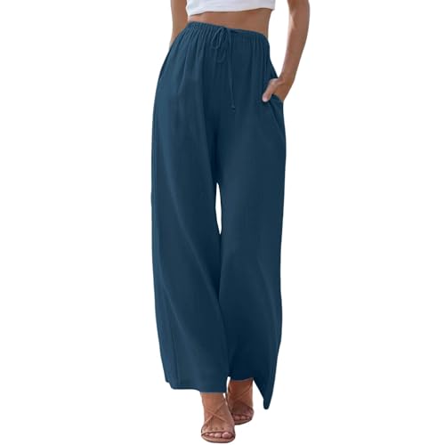 Pantalones casuales holgados de pierna ancha para mujer, pantalones para mujer, cintura elástica, pierna recta, pantalones deportivos holgados, pantalones cortos rectos y ligeros, azul oscuro, XXL