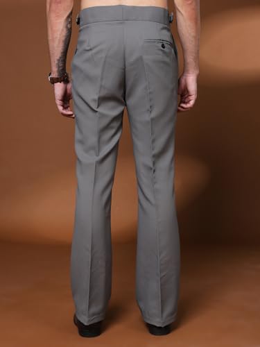 Image of Mens Beige Gurkha Pants with Classic Buckle Closure Premium Casual Bell Bottom Trousers for Men High Waist Pleated Formal & Casual Wear Pant Stylish Retro Flared Bottom Pant