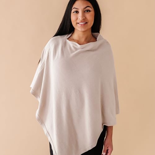 Image of MakeMake Organics Knit Breathable Nursing Cover Up for Breastfeeding - Soft GOTS Certified Organic Cotton Breastfeeding Cover Up for Women - Privacy Feature, Beige