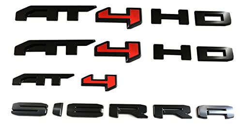 Image of 6Pcs Kits Sierra AT4 HD Overlay Emblems Door Rear Badge Compatible with 2019-2022 Sierra 1500 2500HD 3500HD (Black /Red)