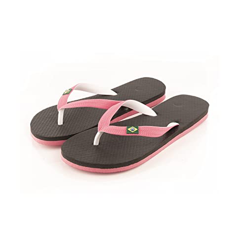 R-ISLAND Chanclas mujer,sandalias,adulto,logo Brasil, comodo, para la piscina,playa,casa,ducha.. etc (Rosa y Negro, numeric_36)