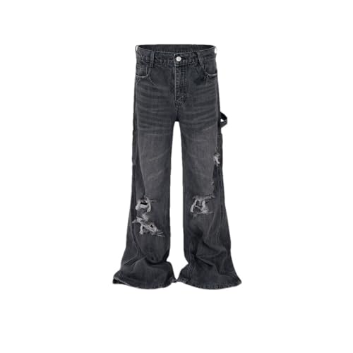 Damaged Hole Washed Baggy Jeans for Men and Women Streetwear Denim Trousers