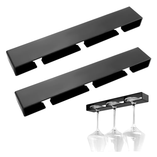 2 Piezas Colgador de Copas, Colgador Copas Sin Taladrar, Cuelga Copas de Vino, Soporte Copas Colgante, Estante Copas Vino Debajo Gabinete para Hogar Bar, Restaurante, Cocina (Negro, 23.5*11cm)