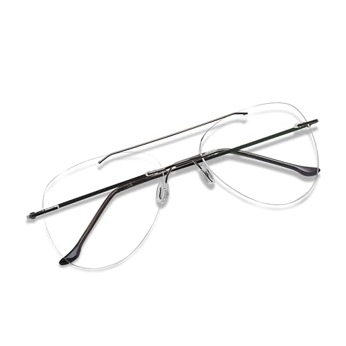 Image of Rimless Aviator Double Bridge Spectacle Frame Metal Frame for Men Women Medium