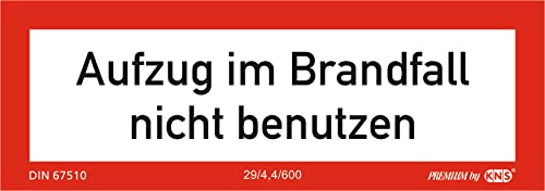 Aufkleber Aufzug im Brandfall nicht benutzen Brandschutzzeichen Schild Folie nach BGV A 8 F002 I 148x52mm